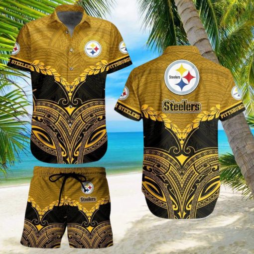 Pittsburgh Steelers Football NFL Polynesian Pattern Hawaiian Shirt And Short For Best Fans Gift New Trending Beach Holiday