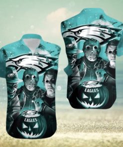 Pumpkin Freddy Jason Michael Myers Loves Philadelphia Eagles Hawaiian Shirt