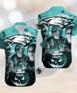 Pumpkin Freddy Jason Michael Myers Loves Philadelphia Eagles Hawaiian Shirt