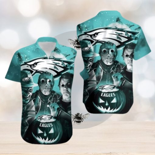 Pumpkin Freddy Jason Michael Myers Loves Philadelphia Eagles Hawaiian Shirt