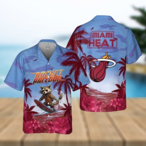 Rocket Raccoon And NBA Miami Heat Summer Pattern Print Hawaiian Shirt