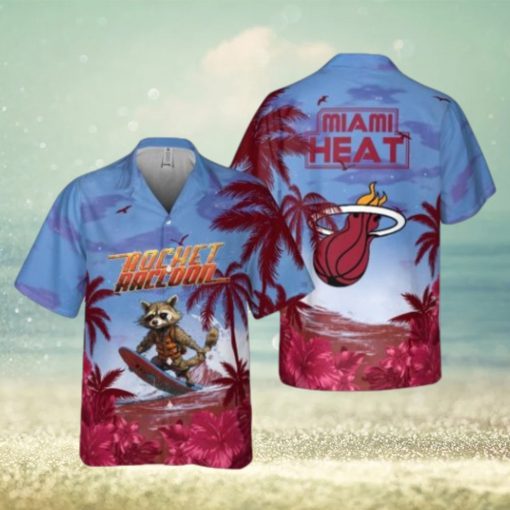 Rocket Raccoon And NBA Miami Heat Summer Pattern Print Hawaiian Shirt