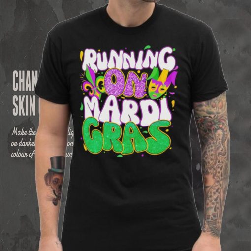 Running on Mardi Gras shirt