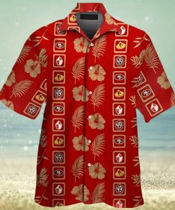 San Francisco 49Ers Logo Gold Hibiscus Red Hawaiian Shirt