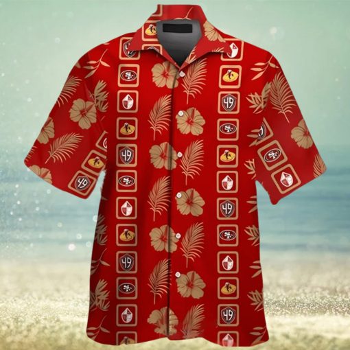 San Francisco 49Ers Logo Gold Hibiscus Red Hawaiian Shirt