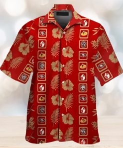 San Francisco 49Ers Logo Gold Hibiscus Red Hawaiian Shirt