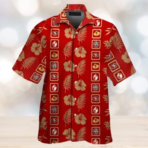 San Francisco 49Ers Logo Gold Hibiscus Red Hawaiian Shirt