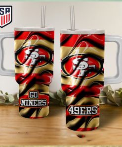 San Francisco 49ers Go Ninners Wavy Pattern Tumbler With Handle