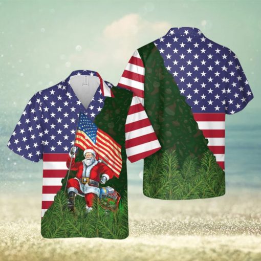 Santa Usa Flag Christmas Aloha Hawaiian Shirt Beach Gift Short Sleeve Shirt