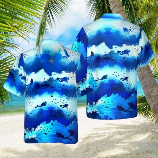 Scuba Diver Under Sea Cave Hawaiian Shirt Aloha Casual Shirt For Men And Women