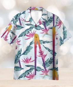 Skiing Palm Tropical Leaves Pattern 3D Hawaiian Shirt Summer Vaction Gift