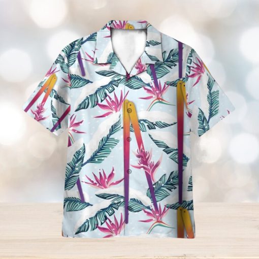 Skiing Palm Tropical Leaves Pattern 3D Hawaiian Shirt Summer Vaction Gift