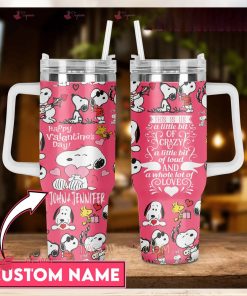 Snoopy Happy Valentine’s Day Personalized Couple 40 Oz Tumbler With Handle