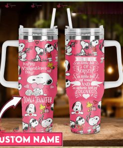 Snoopy Happy Valentine’s Day Personalized Couple 40 Oz Tumbler With Handle