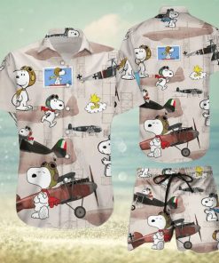 Snoopy Vintage Hawaiian Shirt Shorts Hot Plane Design