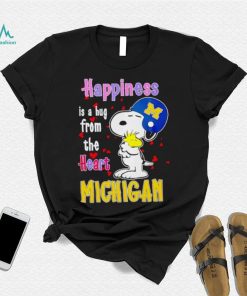 Snoopy and Woodstock happiness is a hug from the heart Michigan Wolverines shirt