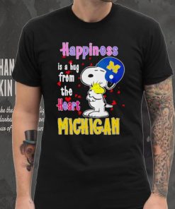 Snoopy and Woodstock happiness is a hug from the heart Michigan Wolverines shirt