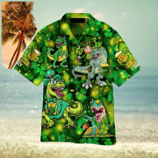 St. Patrick’s Day Lucky Saurus Dinosaur Hawaiian Shirt Aloha For Men And Women