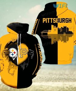 Steelers Hoodie 3D Skyline Heartbeat Tearing Through Logo Pirates Pittsburgh Steelers Gift