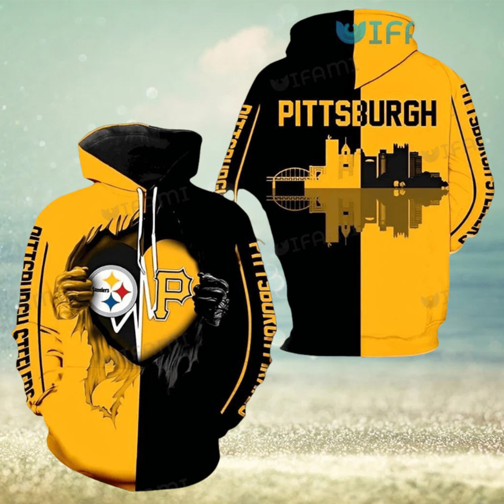 Steelers Hoodie 3D Skyline Heartbeat Tearing Through Logo Pirates Pittsburgh Steelers Gift Steelers Hoodie 3D Skyline Heartbeat Tearing Through Logo Pirates Pittsburgh Steelers Gift