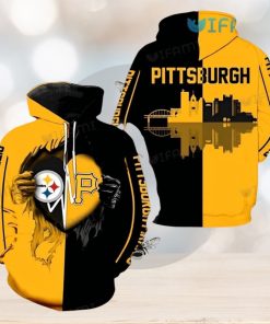 Steelers Hoodie 3D Skyline Heartbeat Tearing Through Logo Pirates Pittsburgh Steelers Gift