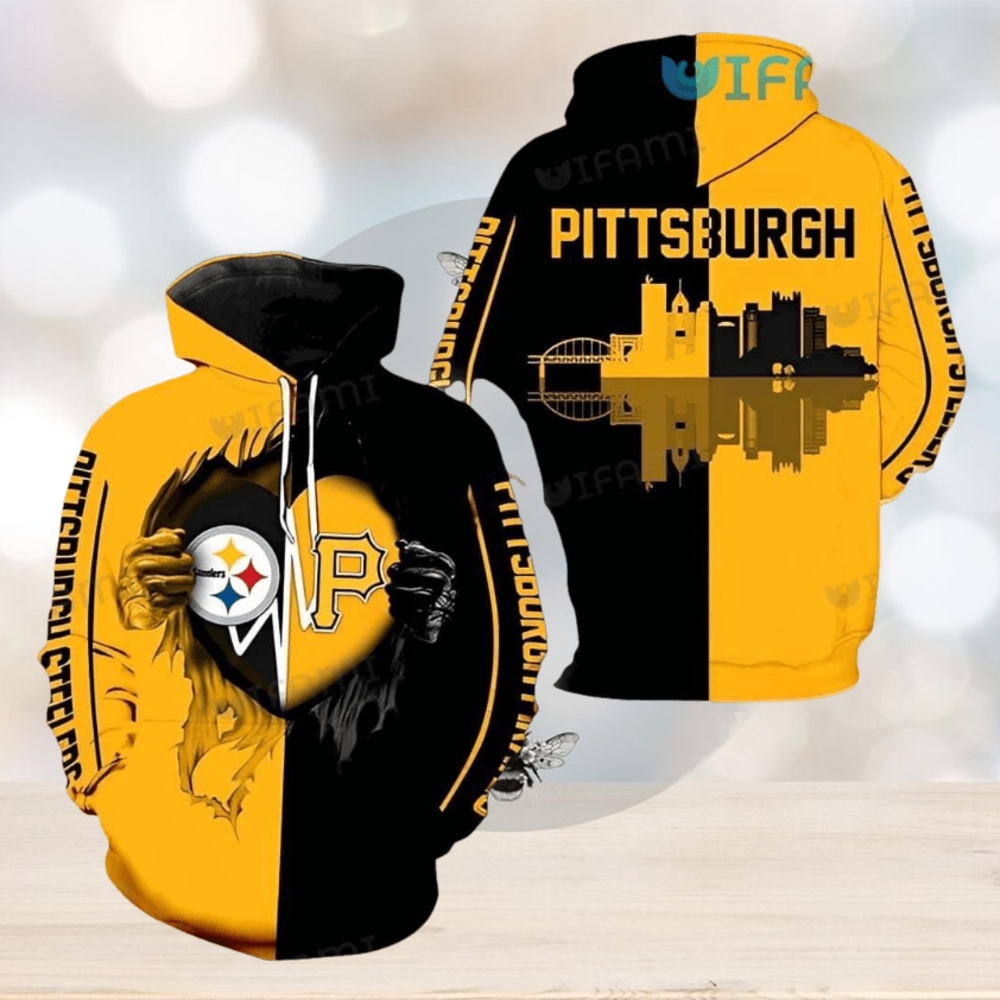 Steelers Hoodie 3D Skyline Heartbeat Tearing Through Logo Pirates Pittsburgh Steelers Gift Steelers Hoodie 3D Skyline Heartbeat Tearing Through Logo Pirates Pittsburgh Steelers Gift