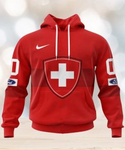 Swiss Ice Hockey Personalized Red Kits Hoodie