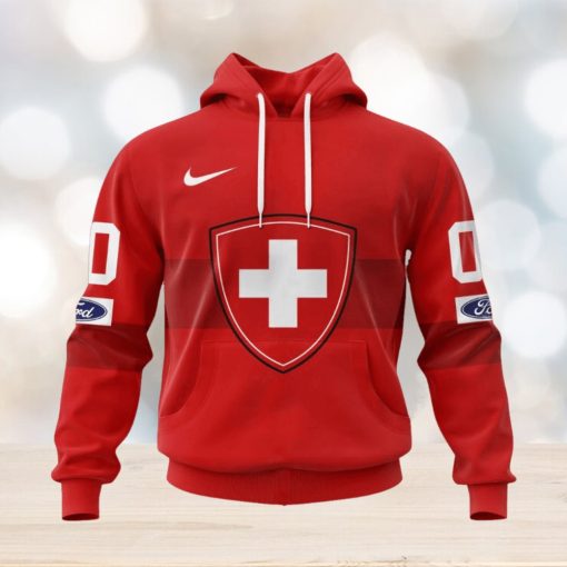 Swiss Ice Hockey Personalized Red Kits Hoodie