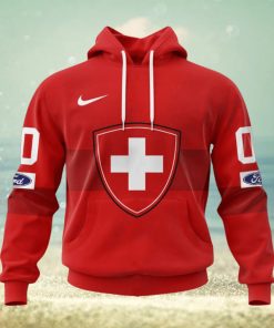 Swiss Ice Hockey Personalized Red Kits Hoodie