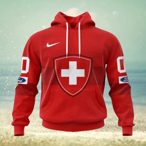 Swiss Ice Hockey Personalized Red Kits Hoodie