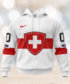 Swiss Ice Hockey Personalized White Kits Hoodie