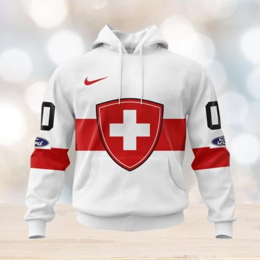 Swiss Ice Hockey Personalized White Kits Hoodie