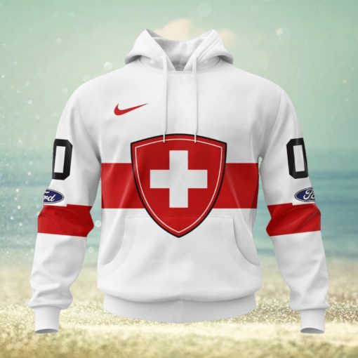 Swiss Ice Hockey Personalized White Kits Hoodie