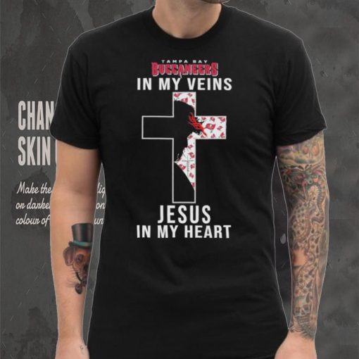Tampa Bay Buccaneers NFL In My Veins Jesus In My Heart Cross 2024 T Shirt