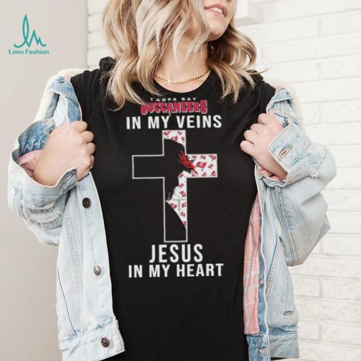 Tampa Bay Buccaneers NFL In My Veins Jesus In My Heart Cross 2024 T Shirt