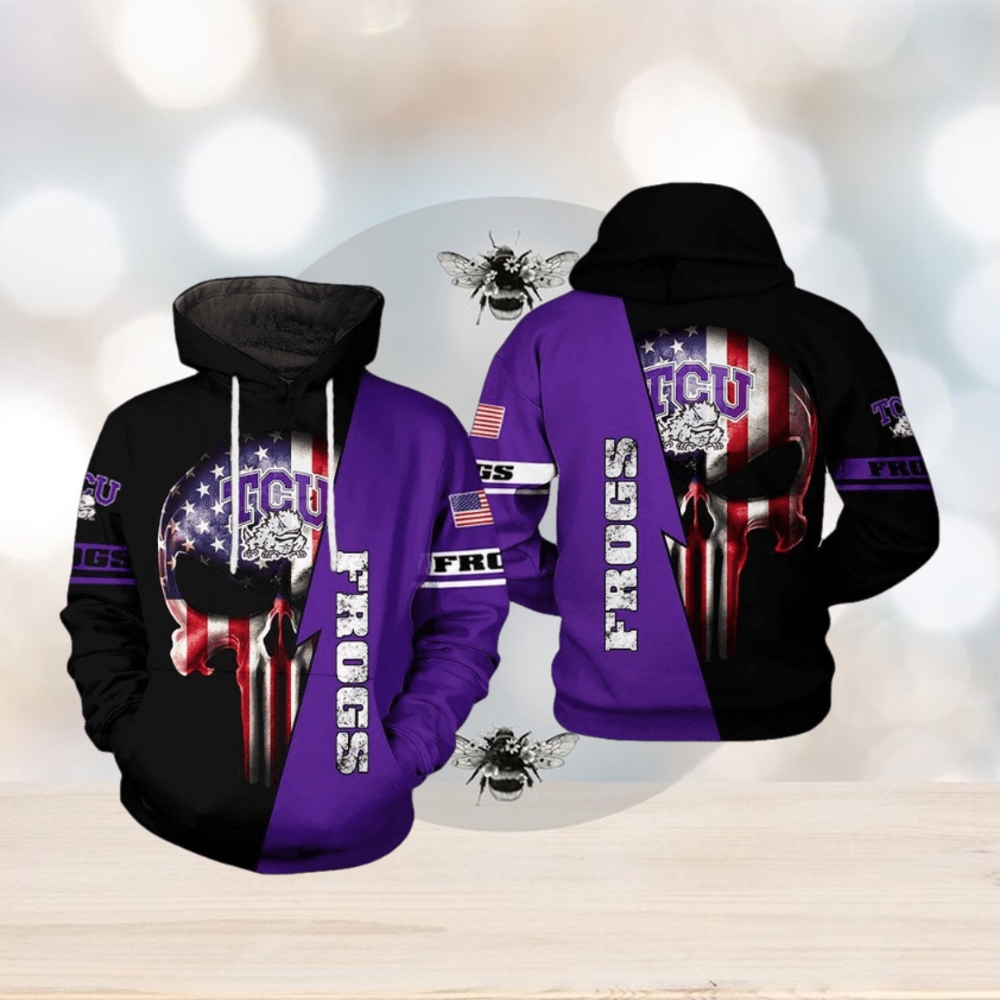 Tcu Horned Frogs NCAA US Flag Skull 3D Printed Hoodie Tcu Horned Frogs NCAA US Flag Skull 3D Printed Hoodie