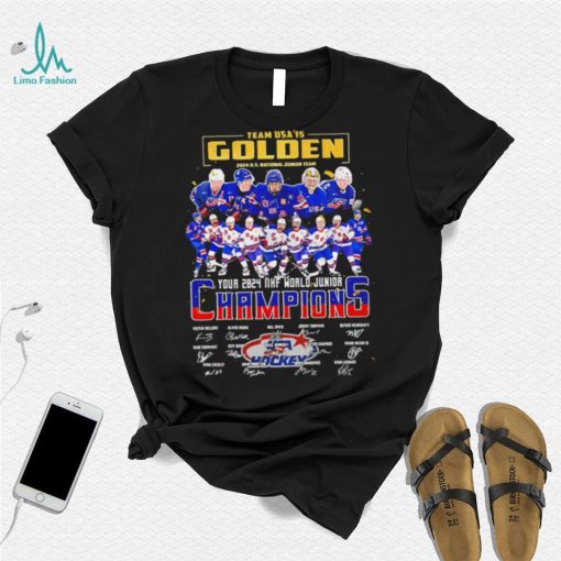 Team Usa is Golden 2024 U.S. National Junior team Champions player signatures logo shirt
