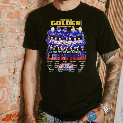 Team Usa is Golden 2024 U.S. National Junior team Champions player signatures logo shirt