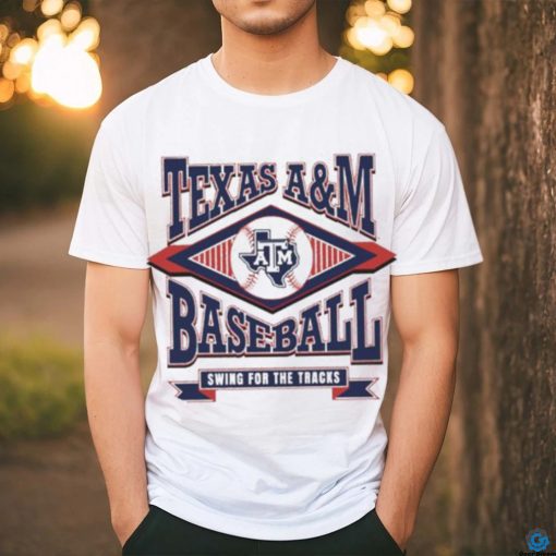 Texas A and M Aggies baseball swing for the tracks logo t shirt