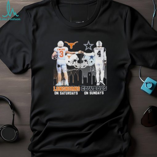 Texas longhorns quinn ewers and Dallas Cowboys dak prescott skyline signatures shirt