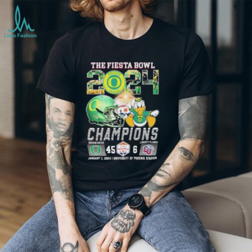 The Fiesta Bowl 2024 Champions Oregon Ducks Mascot 45 6 Liberty Flames January 12024 University Of Phoenix Stadium T Shirt