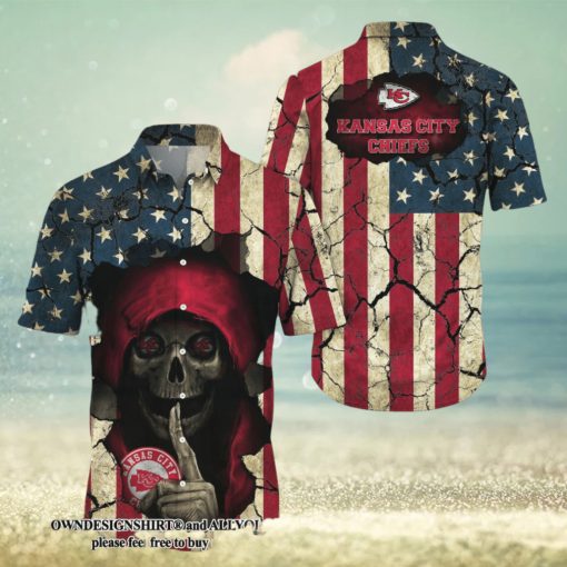 [The best selling] Kansas City Chiefs Skull Aloha Halloween Season Full Printing Hawaiian Shirt