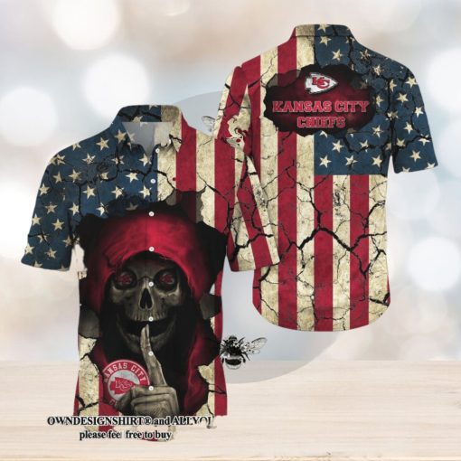 [The best selling] Kansas City Chiefs Skull Aloha Halloween Season Full Printing Hawaiian Shirt