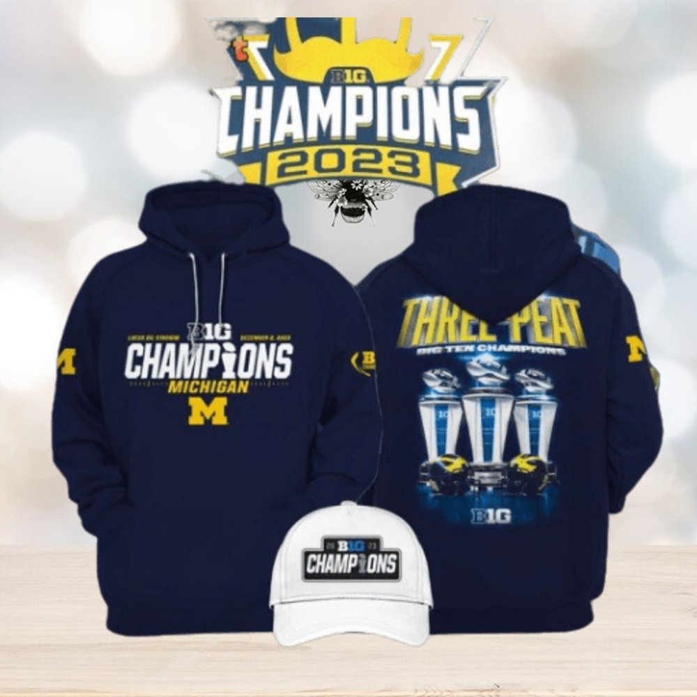Three peat 2023 Big Ten Champions Michigan Wolverines Hoodie Three peat 2023 Big Ten Champions Michigan Wolverines Hoodie