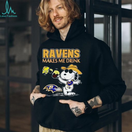 Top Snoopy And Woodstock Baltimore Ravens Makes Me Drink Beer Shirt
