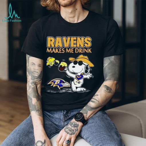 Top Snoopy And Woodstock Baltimore Ravens Makes Me Drink Beer Shirt