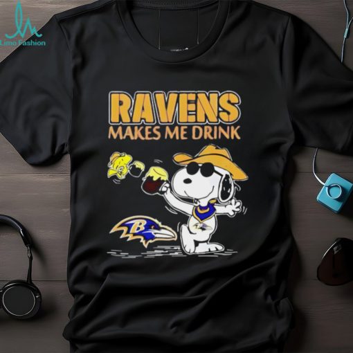 Top Snoopy And Woodstock Baltimore Ravens Makes Me Drink Beer Shirt