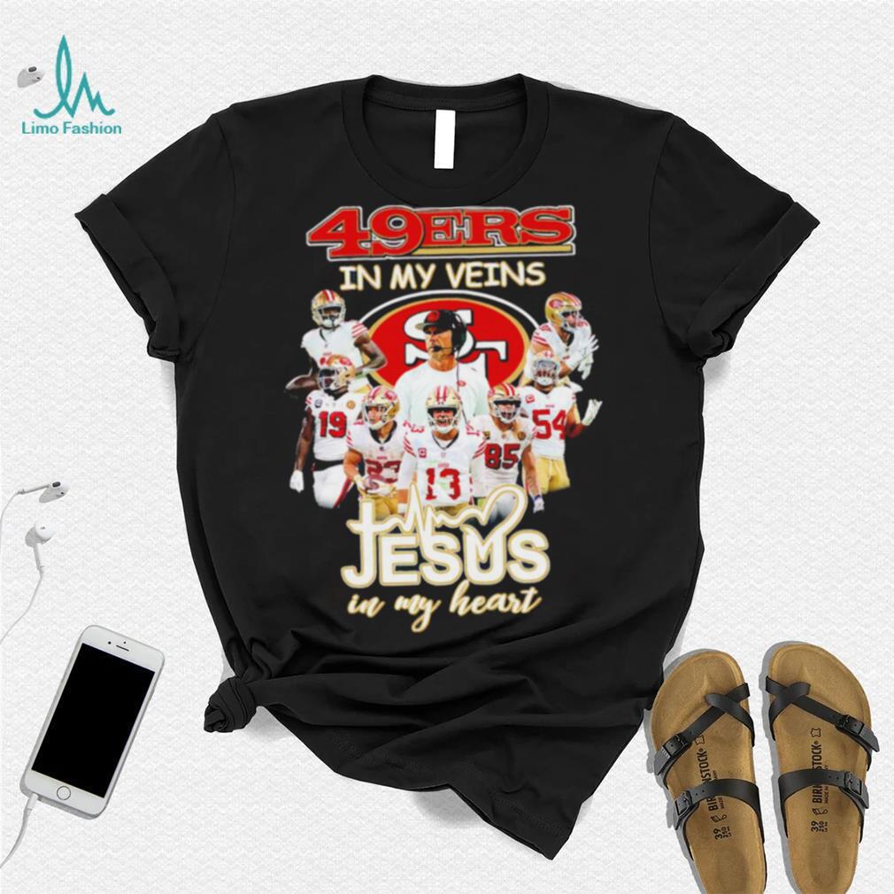 Top san Francisco 49ers team in my veins jesus in my heart shirt Top san Francisco 49ers team in my veins jesus in my heart shirt
