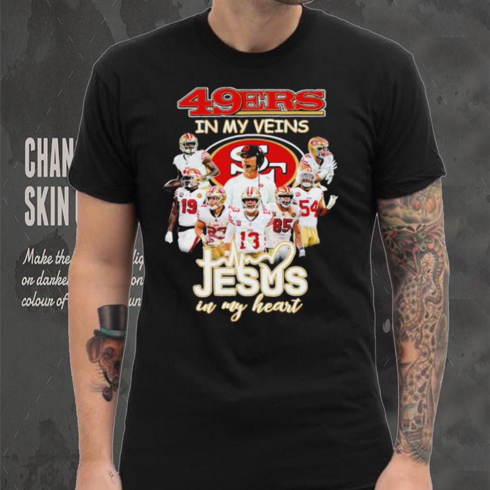 Top san Francisco 49ers team in my veins jesus in my heart shirt Top san Francisco 49ers team in my veins jesus in my heart shirt