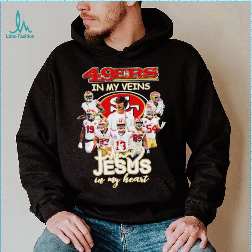 Top san Francisco 49ers team in my veins jesus in my heart shirt Top san Francisco 49ers team in my veins jesus in my heart shirt